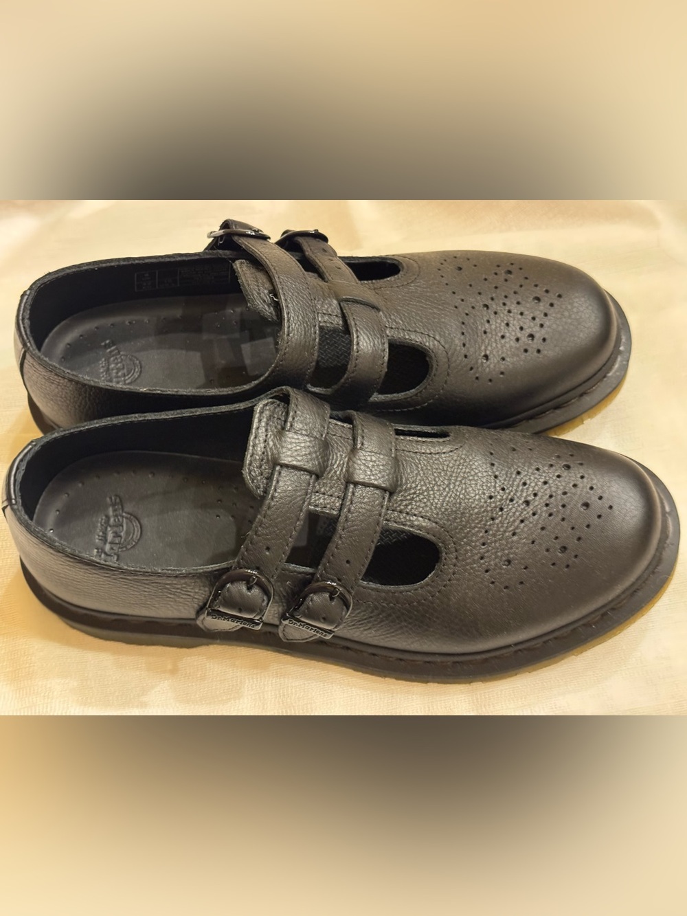 Dr. Martens Black Leather Double-Strap Perforated Loafers - Picture 2 of 7
